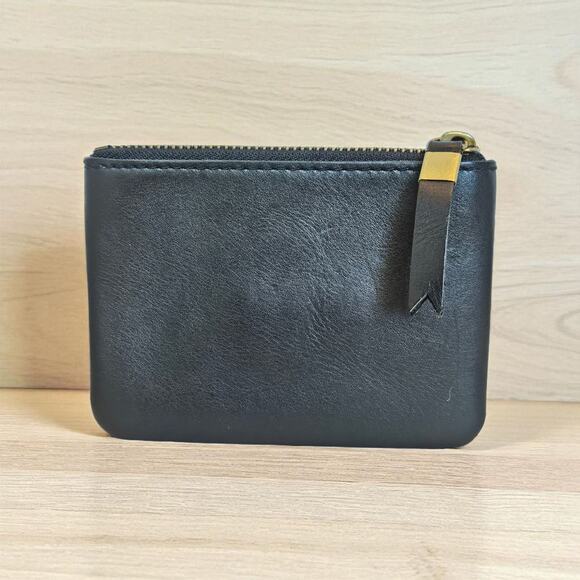 Madewell Black Leather Slim Zippered Coin Card Purse Wallet - Picture 1 of 9